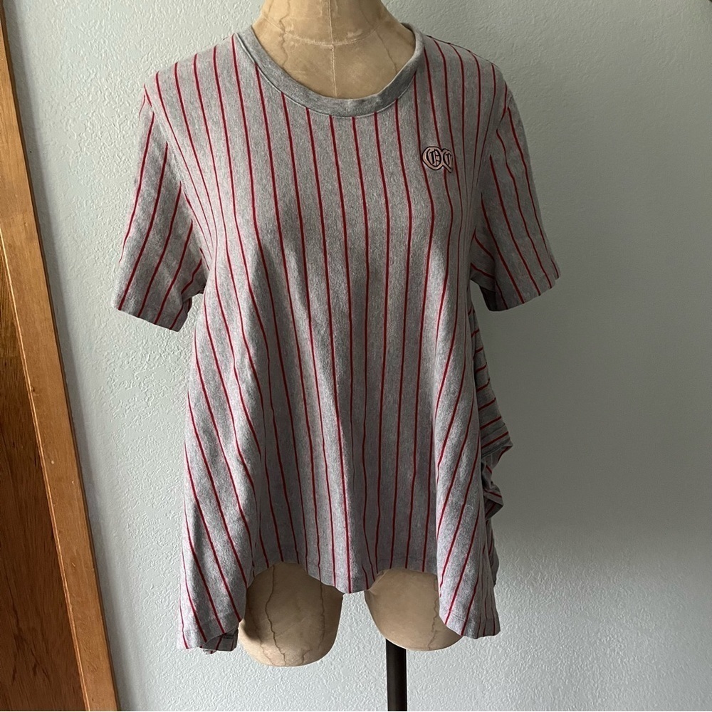 OPENING CEREMONY sz L Gray Tee Flowy Sides Red Stripe